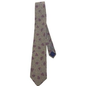 Erreuno Milano Silk Tie Mens Geometric Mosaic Burgundy Grey Hand Made Italy